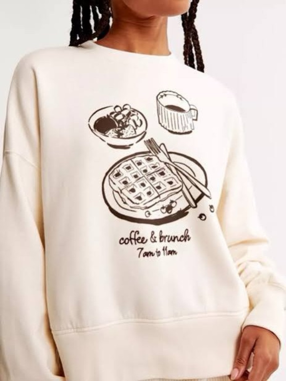 Abercrombie & Fitch Coffee & Brunch Graphic Easy Sunday Crew Cream Sweatshirt